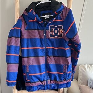 DC Kids Hooded Puffer Jacket in Royal Blue with Pink and Orange Stripes